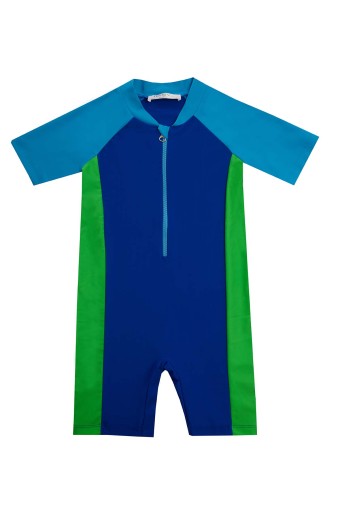 NEOPY - Neopy Erkek Çocuk Hanya Kısa Kollu Fermuar Detaylı Tulum Mayo UPF+50 - Saks Mavisi
