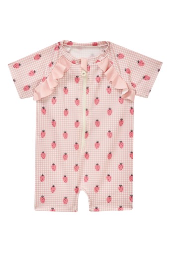 NEOPY - Neopy Kız Bebek Alessi Şortlu Mayo Kısa Kollu Fırfırlı Güneş Korumalı UPF+50 - Pudra