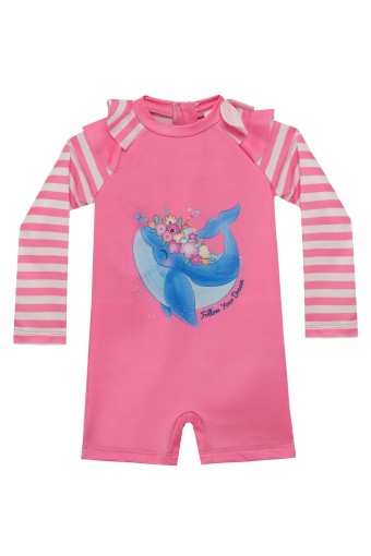 NEOPY - Neopy Kız Bebek Fermo Uzun Kollu Tulum UPF+50 - Pembe