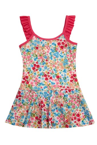 NEOPY - Neopy Kız Çocuk Korea Askılı Etekli Kız Renkli Mayo - Beyaz