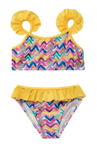 NEOPY - Neopy Kız Çocuk Steın Fırfır Detaylı Renkli Bikini - Beyaz