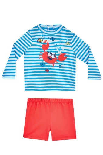 NEOPY - Neopy Unisex Bebek Andy Şortlu Mayo Takım Uzun Kollu Çizgili Güneş Korumalı UPF+50 - Mavi