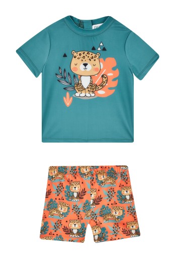 NEOPY - Neopy Unisex Bebek Blake Şortlu Mayo Takım Kısa Kollu UPF+50 - Haki Yeşili