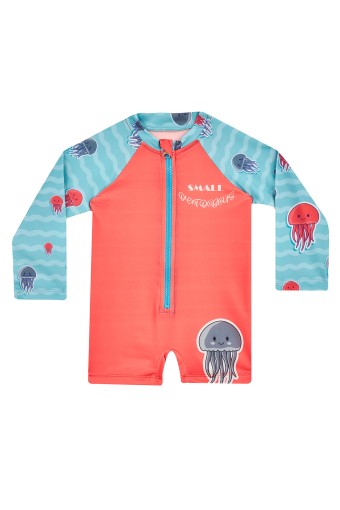 NEOPY - Neopy Unisex Bebek Garen Şortlu Mayo Uzun Kollu UPF +50 - Mercan