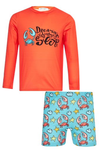 NEOPY - Neopy Unisex Çocuk Orlo Şortlu Mayo Takım Uzun Kollu - Turuncu