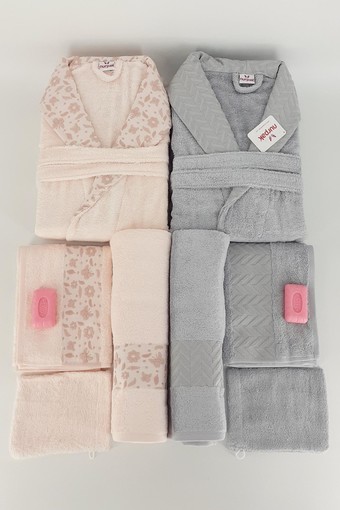 NURPAK - Nurpak Aile Bornoz Seti Yıldız Bürümcük Bambu 8 Parça (1)