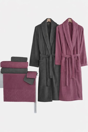 NURPAK - Nurpak Aile Bornoz Seti Hazal Jakarlı Kısmi Kadife 8 Parça (1)