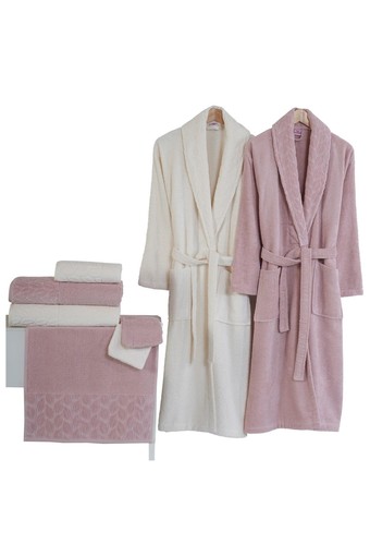 NURPAK - Nurpak Aile Bornoz Seti Hazal Jakarlı Kısmi Kadife 8 Parça (1)