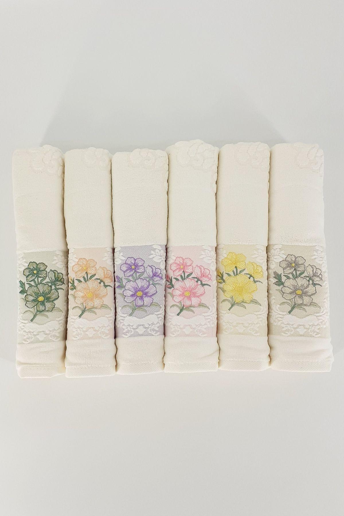 Nurpak El-Yüz Havlusu Ahenk Kadife Nakışlı 50x90 - Thumbnail