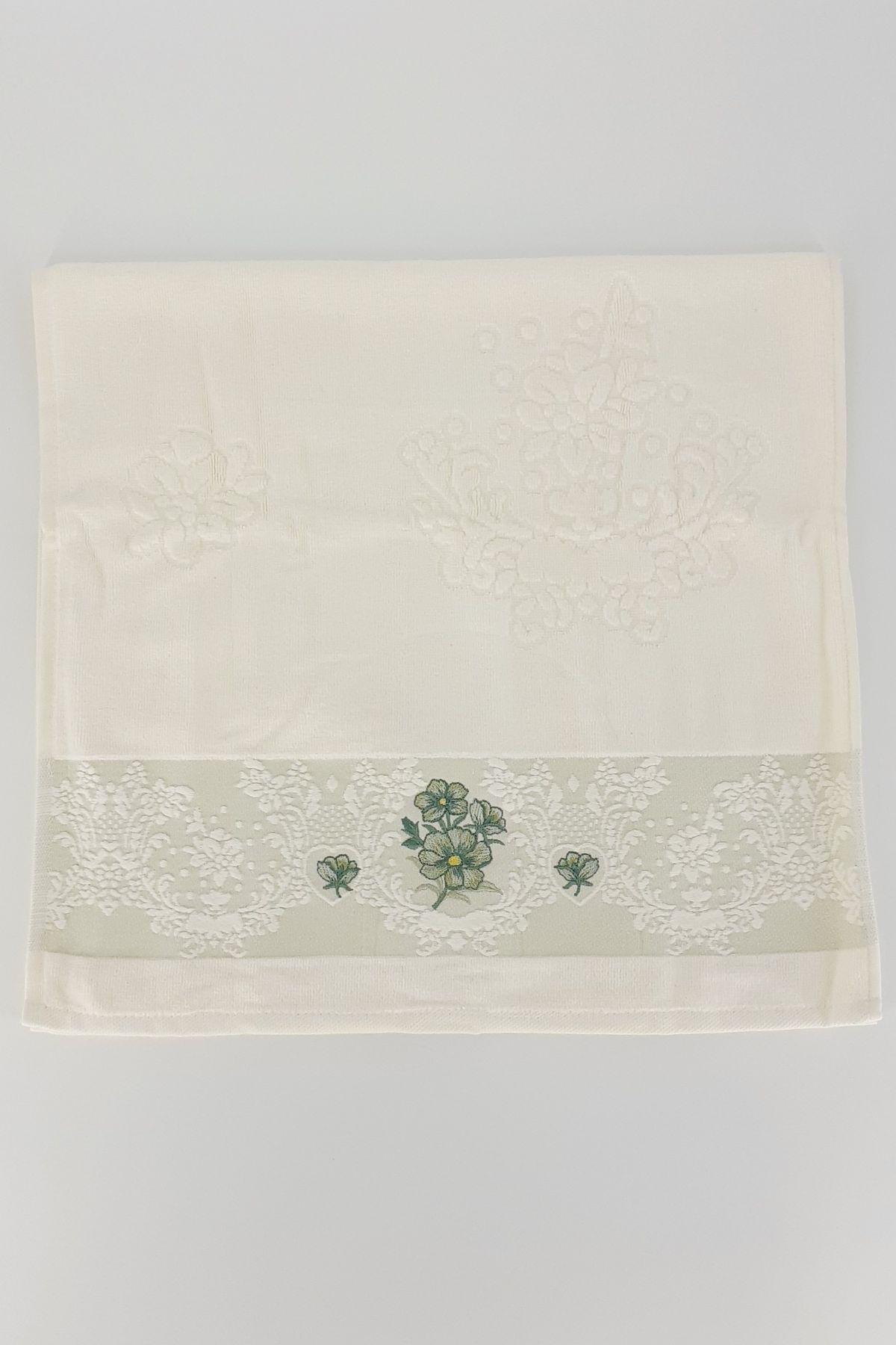 Nurpak El-Yüz Havlusu Ahenk Kadife Nakışlı 50x90 - Thumbnail