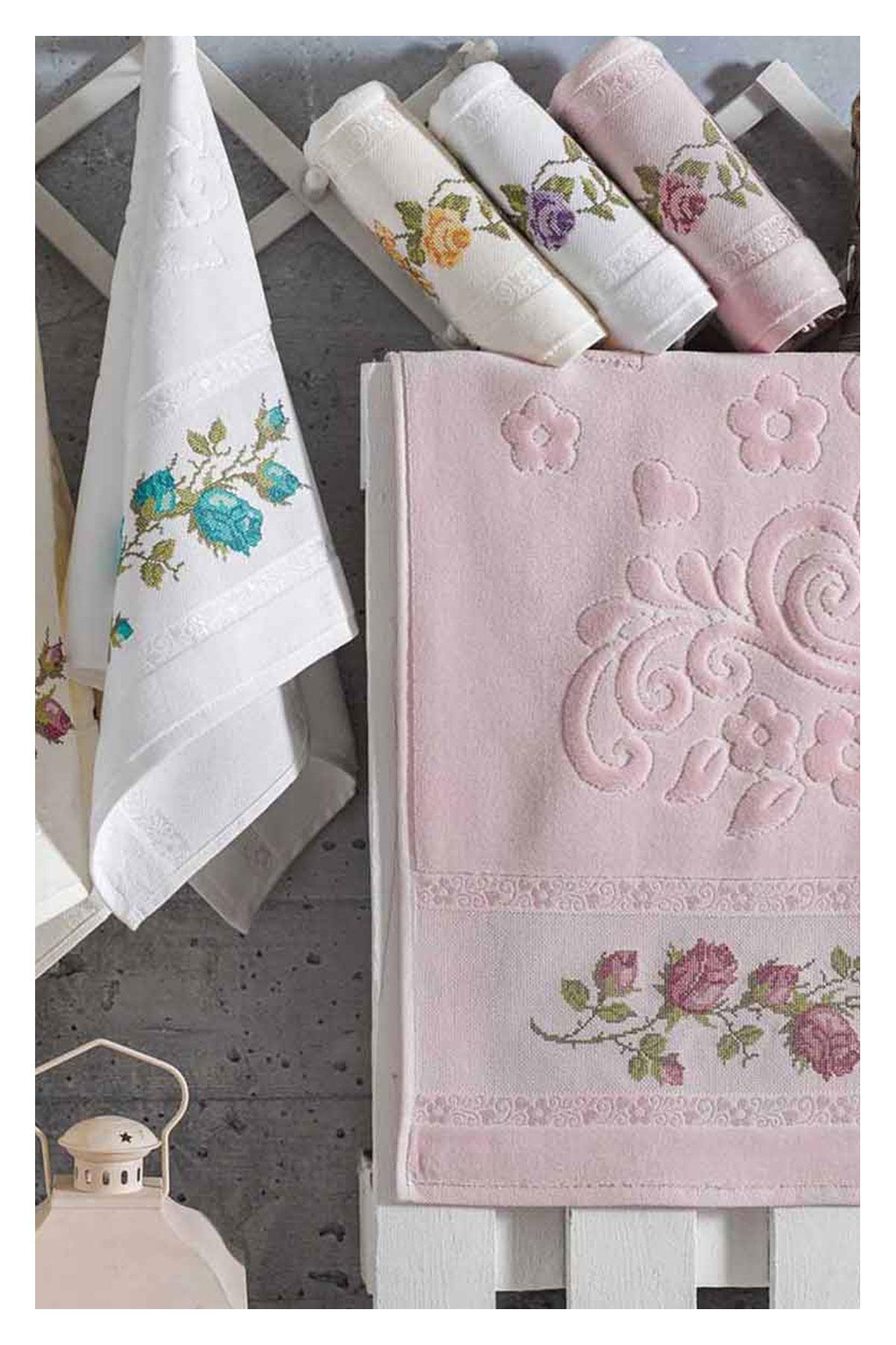 Nurpak El-Yüz Havlusu Etamin Kadife Nakışlı 50x90 - Thumbnail