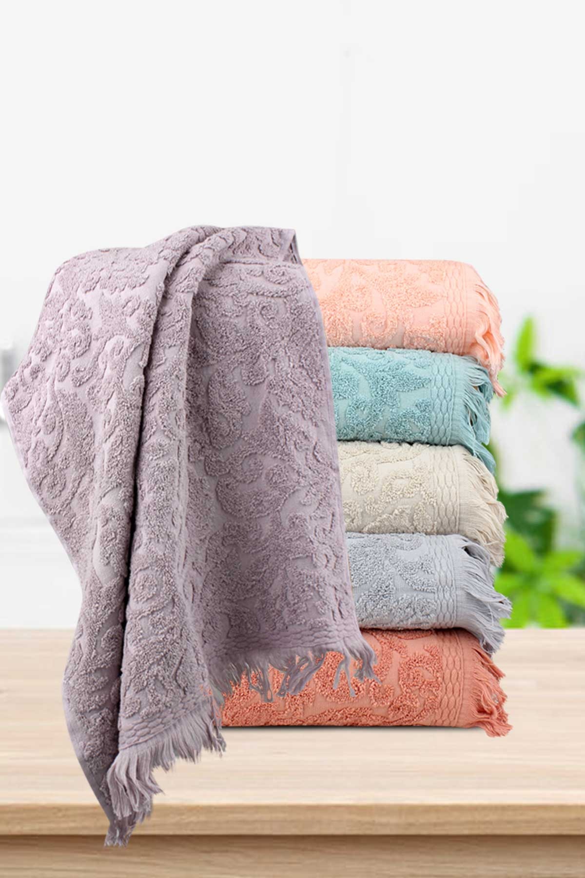 Nurpak El-Yüz Havlusu Saray Jakarlı Kadife Nakışlı 50x90 - Thumbnail