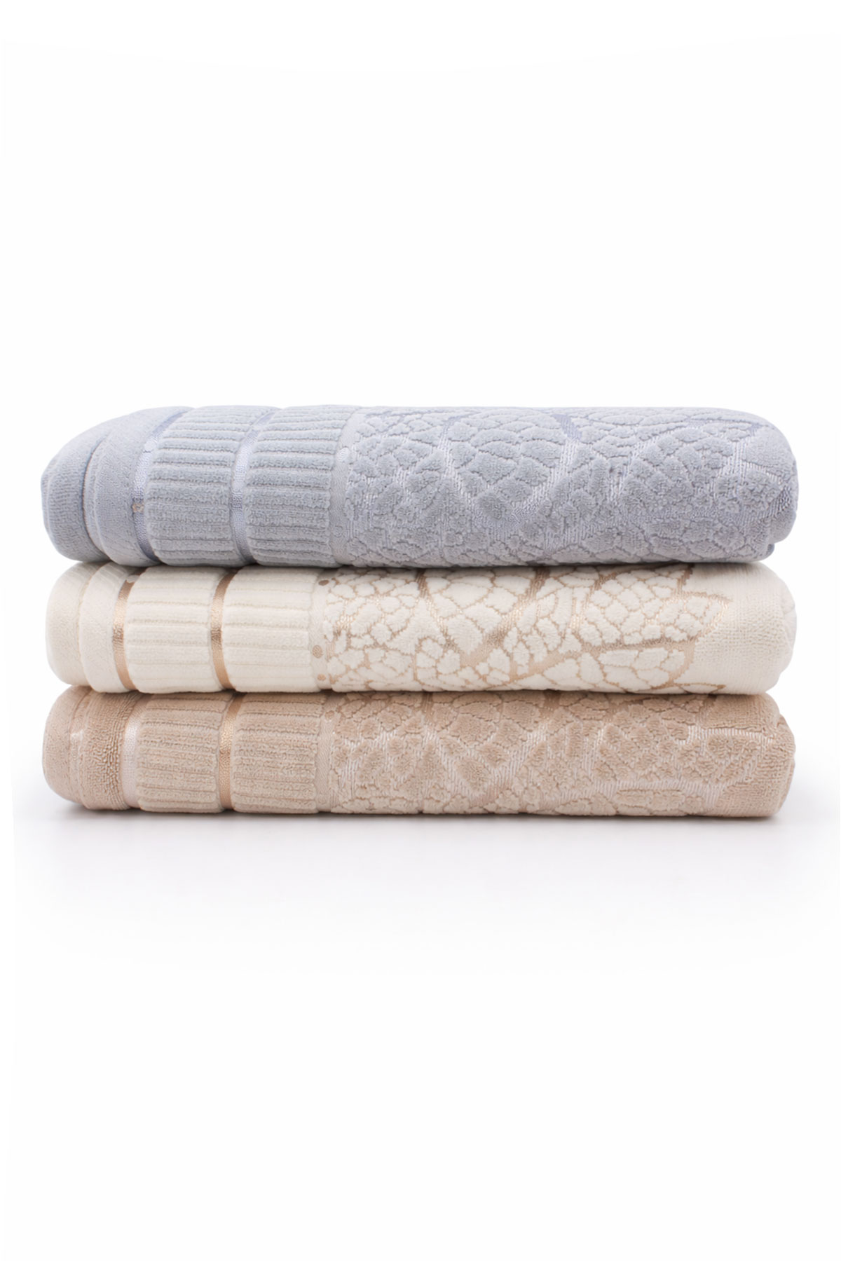 Nurpak El-Yüz Havlusu Yaprak Kadife Jakarlı 50x90 - Thumbnail