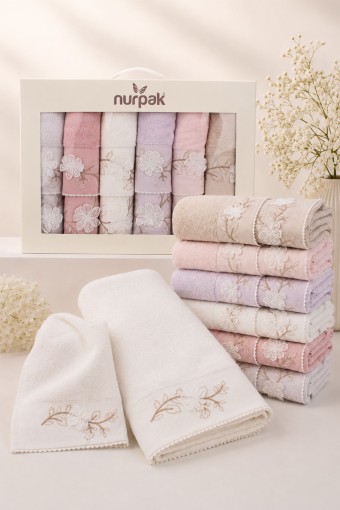 NURPAK - Nurpak El-Yüz Havlusu Yasemin 3D Nakışlı 50x90 30X50 Analı Kızlı