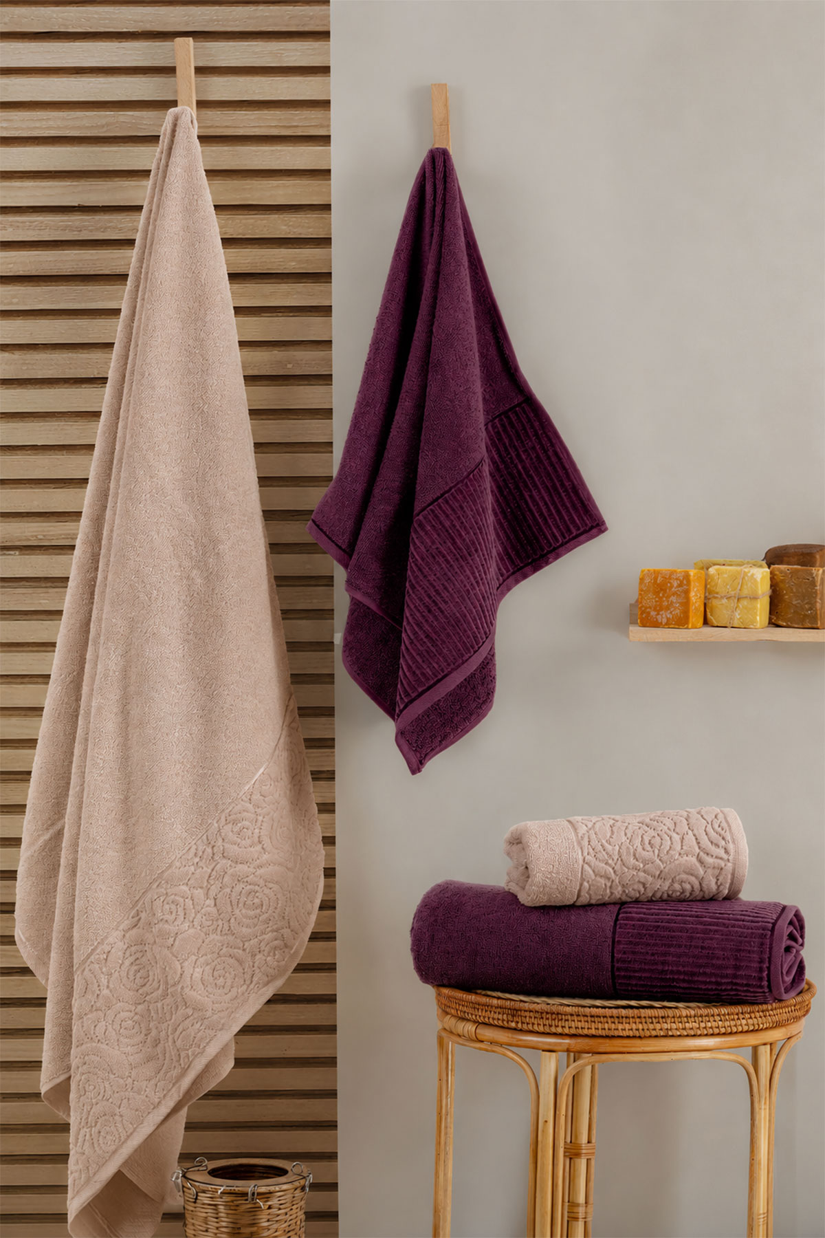 Nurpak Havlu Banyo Takımı Sevgi 50x90 90x150 - Thumbnail