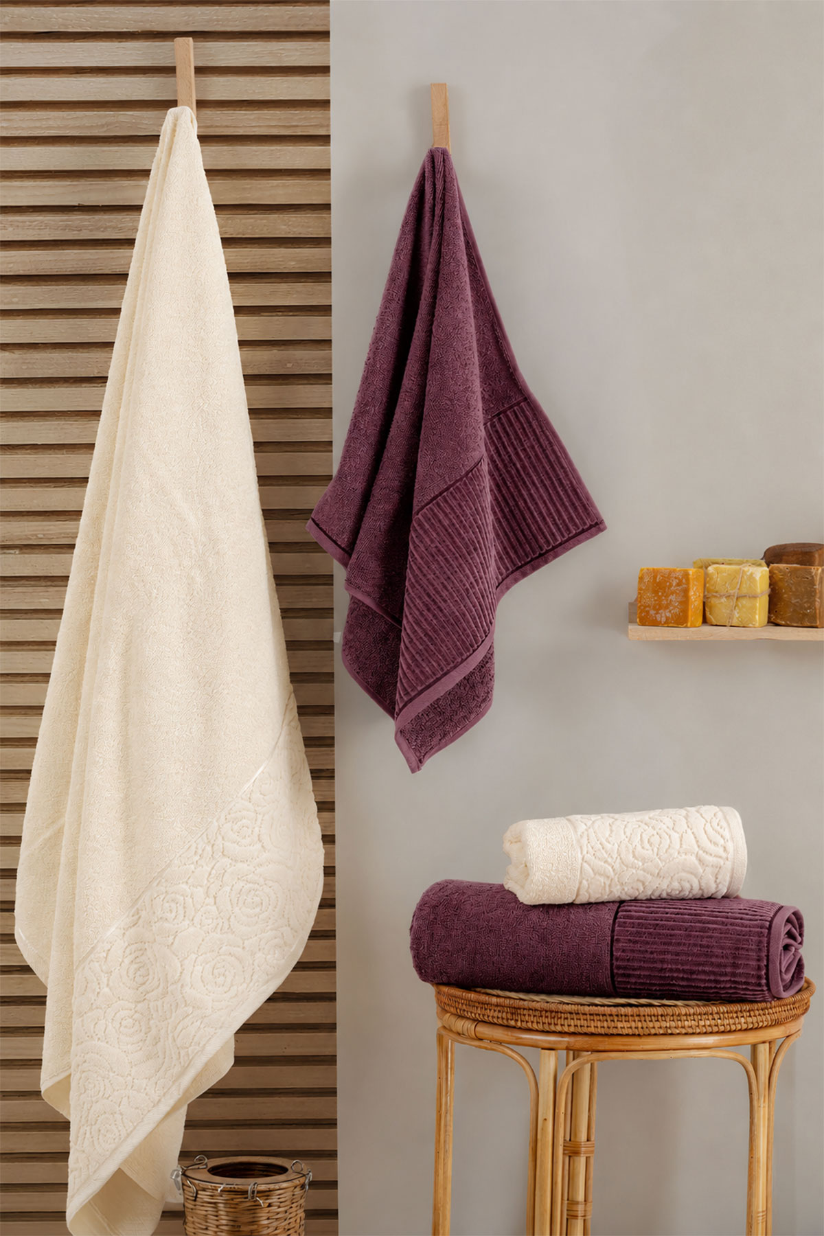 Nurpak Havlu Banyo Takımı Sevgi 50x90 90x150 - Thumbnail