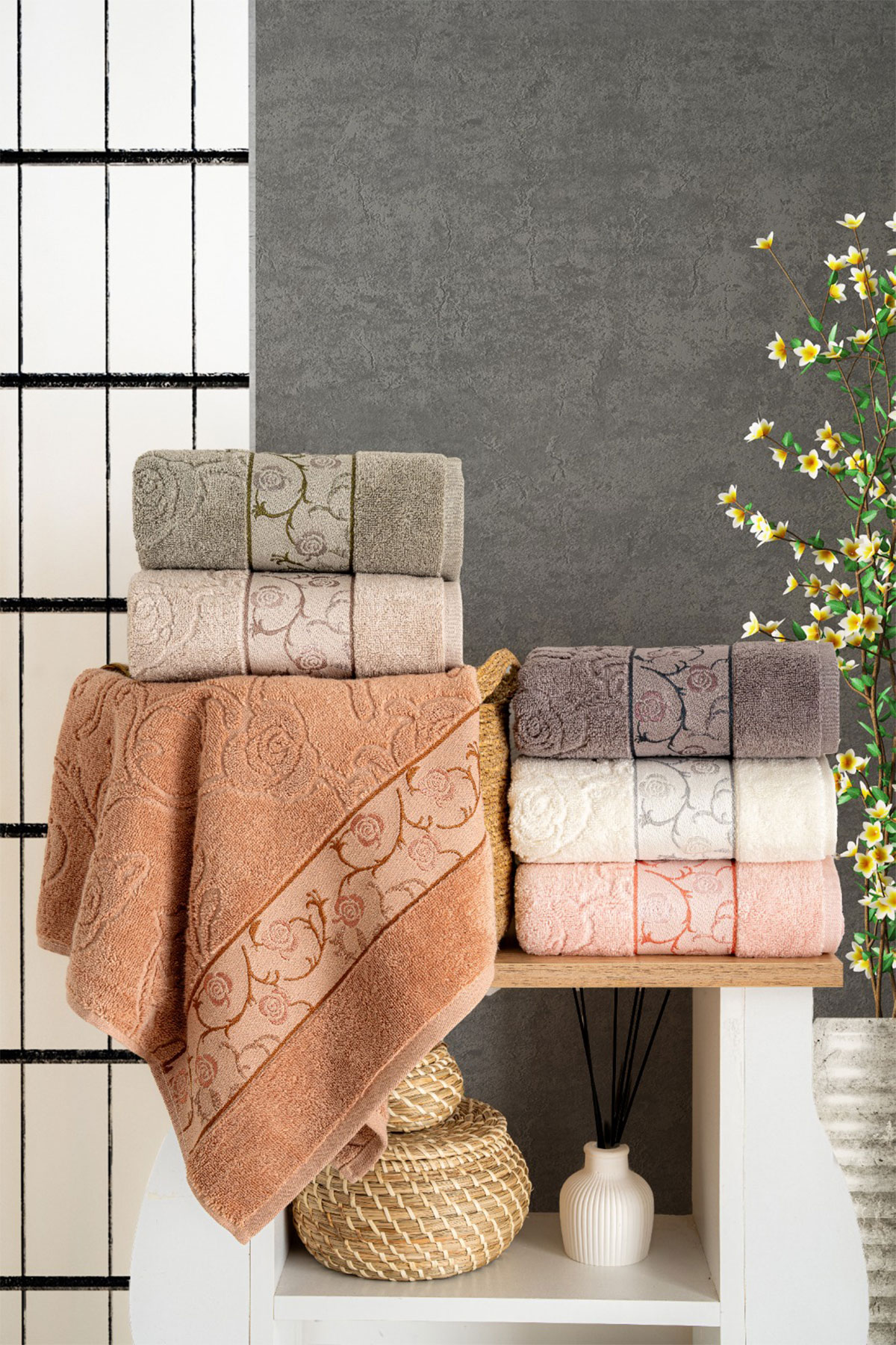 Nurpak Unisex Yetişkin Banyo Havlusu Ahenk Jakarlı 90x150 - Thumbnail