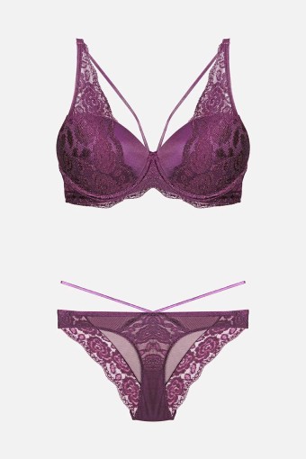 NURTEKS - Nurteks Kadın Fantezi Destekli Sütyen ve Külot Takım Dantelli Şeritli Push-Up (1)