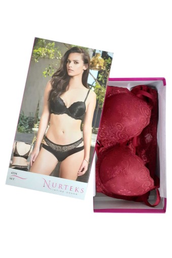 NURTEKS - Nurteks Kadın Fantezi Desteksiz Sütyen ve Külot Takımı Dantel Detaylı