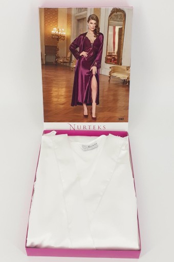 NURTEKS - Nurteks Kadın Fantezi Gecelik Sabahlık Takım Dantelli Saten