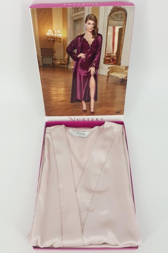 NURTEKS - Nurteks Kadın Fantezi Gecelik Sabahlık Takım Dantelli Saten (1)