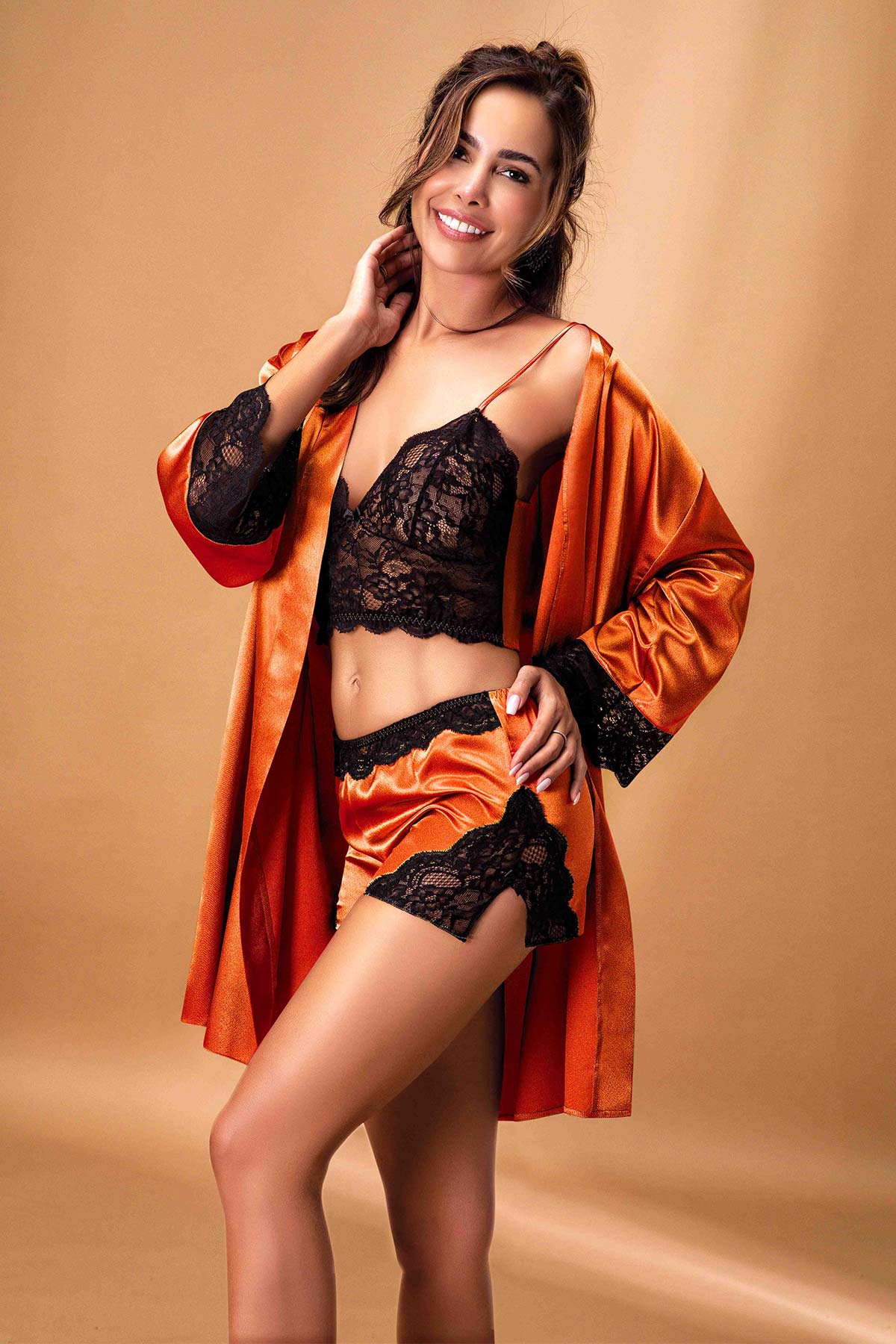 Nurteks Kadın Fantezi Kimono Takım Büstiyerli Dantelli - Thumbnail