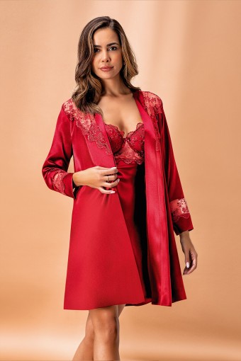 NURTEKS - Nurteks Kadın Saten Gecelik Sabahlık Takım