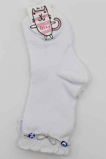 OLAY-KOŞAR - Olay Kız Bebek Çorap Nazar Boncuklu Simli Fiyonklu
