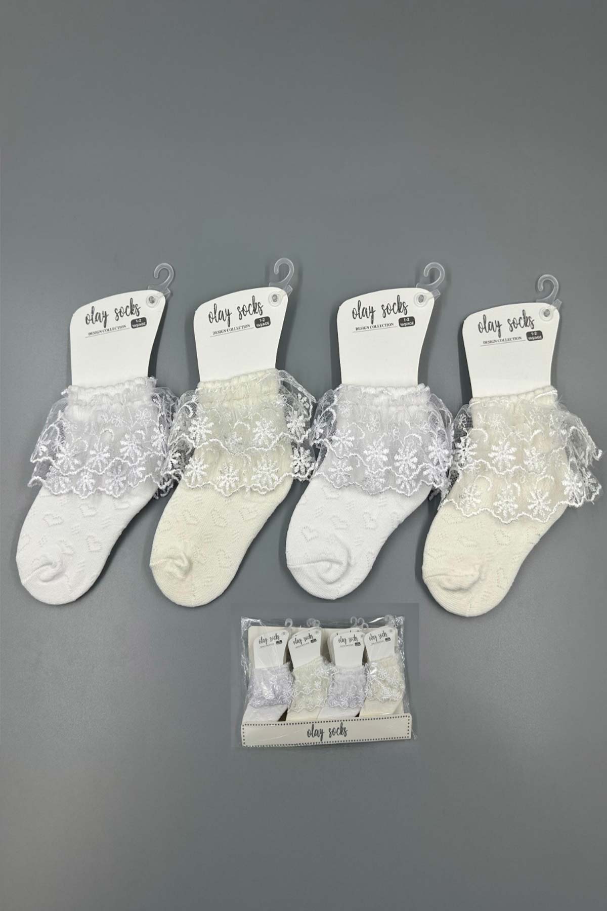 Olay Kız Çocuk Dantelli Çorap - Thumbnail