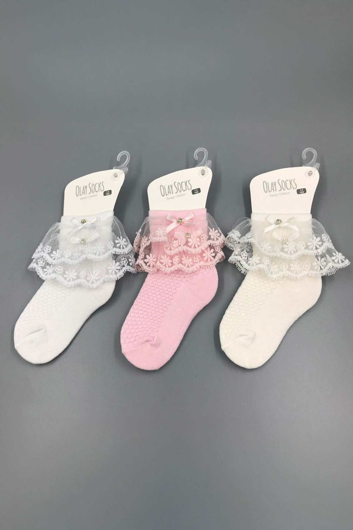 Olay Kız Çocuk Dantelli Soket Çorap - Thumbnail