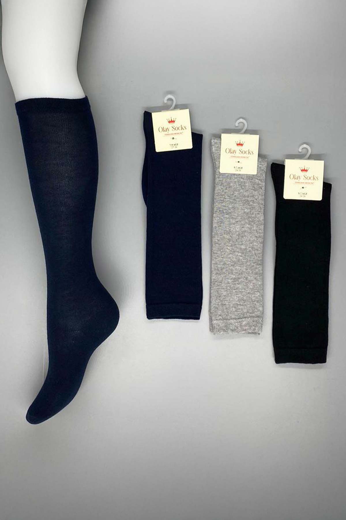 Olay Kız Çocuk Diz Altı Pamuk Çorap - Thumbnail