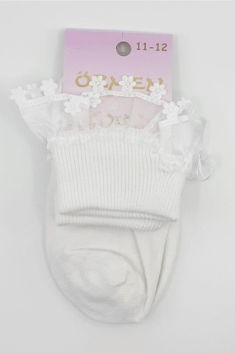 OZMEN - Özmen Kız Çocuk Soket Çorap Organze Dantelli Küçük Papatyalı (1)