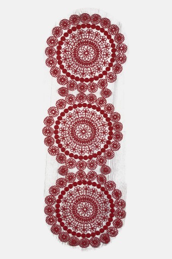 PALET  ÇEYİZ - Palet Runner Ortası Yuvarlak Kenarları Küçük Papatya Desenli