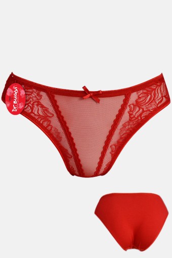 PAPATYA-DR.BUNGY - Papatya Dr Bungy Kadın Bikini Külot Ön Tül Fiyonklu Yan Dantelli Arka Pamuk
