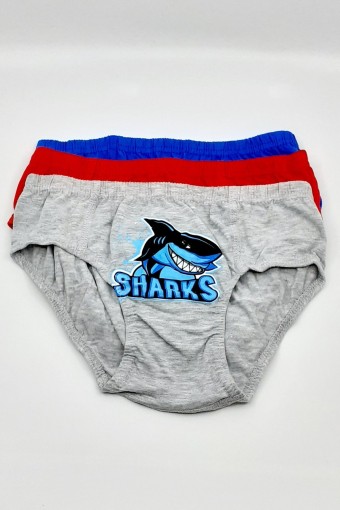PAPATYA-DR.BUNGY - Papatya Dr.Bungy Erkek Çocuk Köpekbalığı Baskılı 3'Lü Set Slip Külot (1)