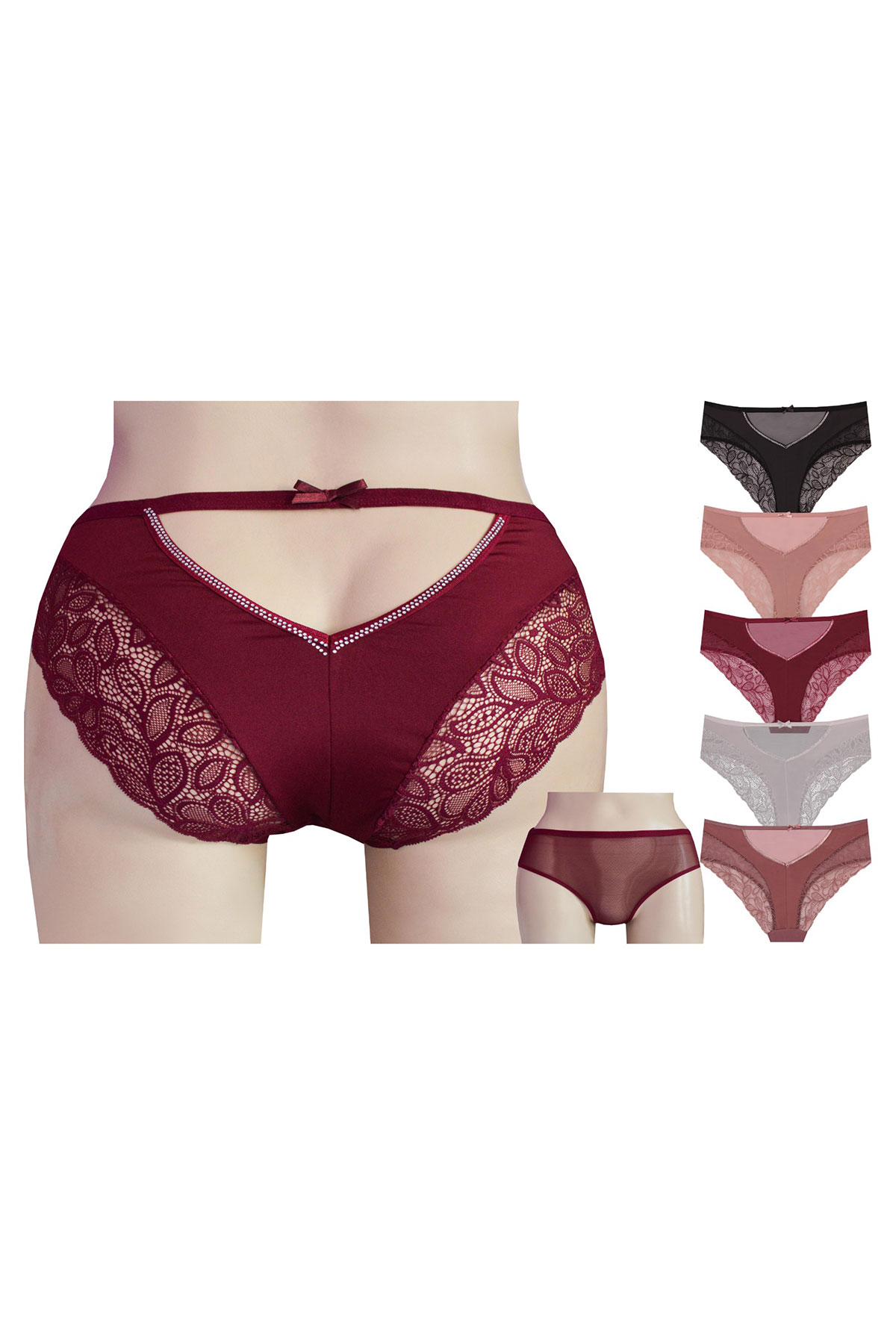 Papatya Helena Paris Kadın Bato Külot Ön Tül Arka Mikro Ortası V Taşlı - Thumbnail