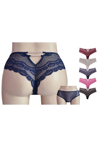 PAPATYA-DR.BUNGY - Papatya Helena Paris Kadın Tanga Külot Ön Tül Arka Bant Ortası Taşlı
