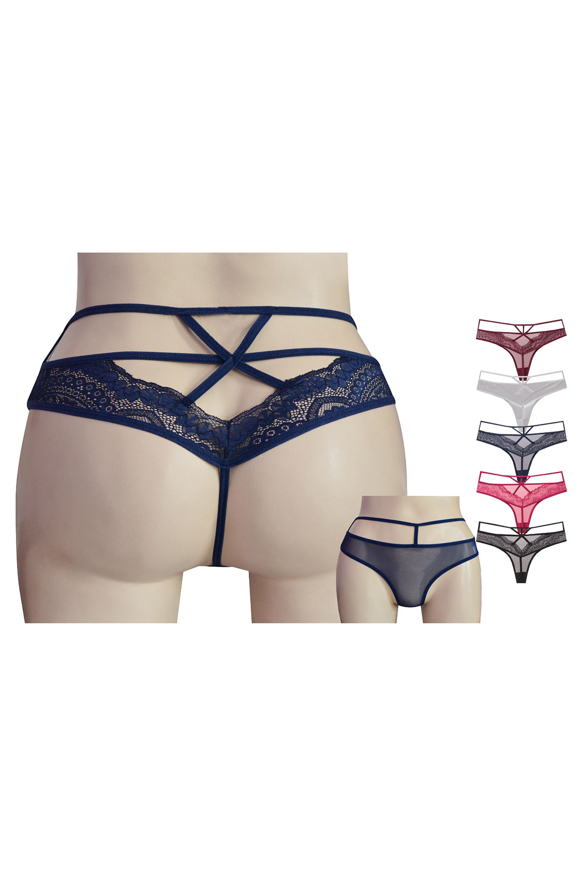 Papatya Helena Paris Kadın Tanga Külot Ön Tül Arka Yan Çapraz Bant - Thumbnail