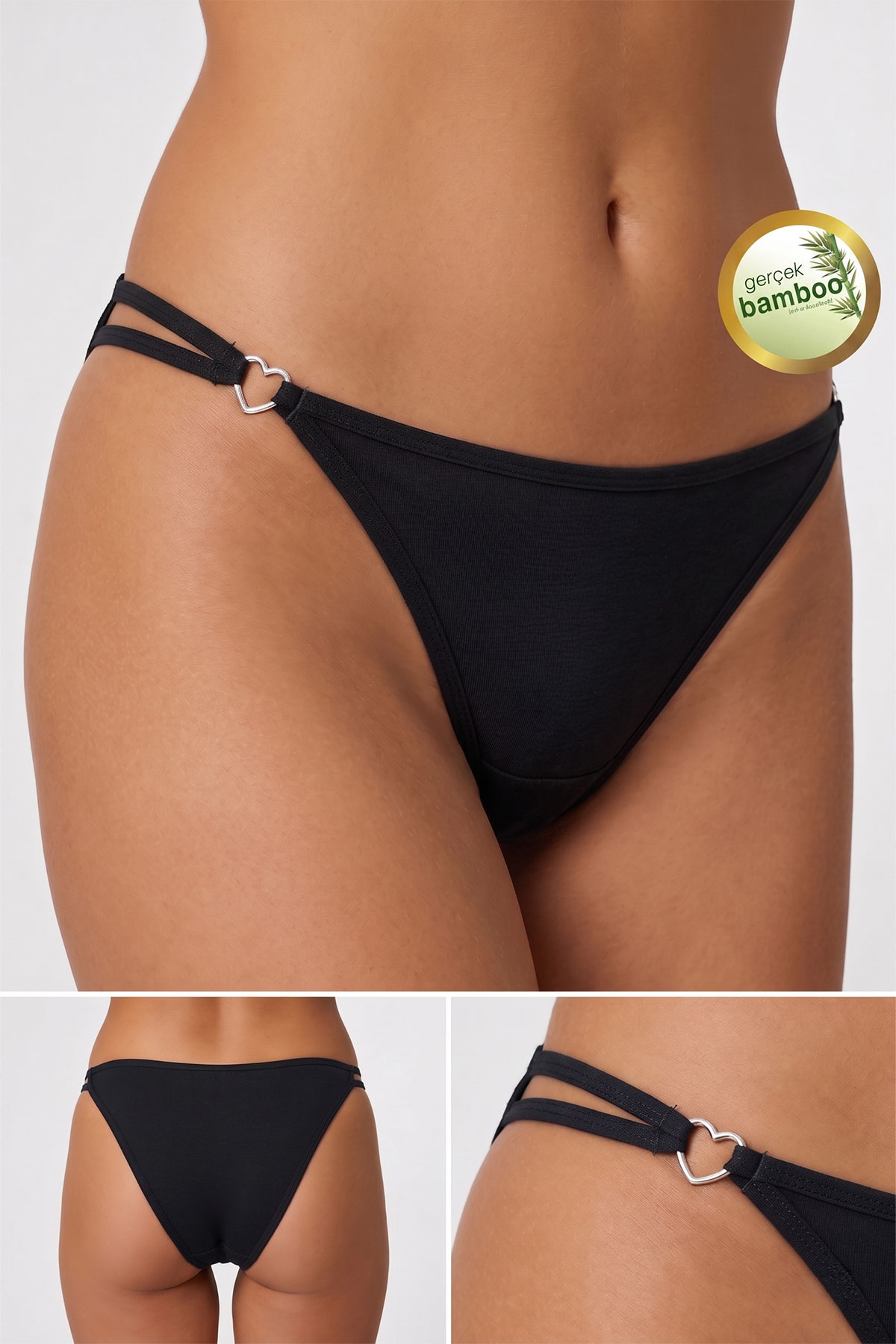 Papatya Kadın Bikini Külot Bambu Beli Kalp Tokalı - Thumbnail