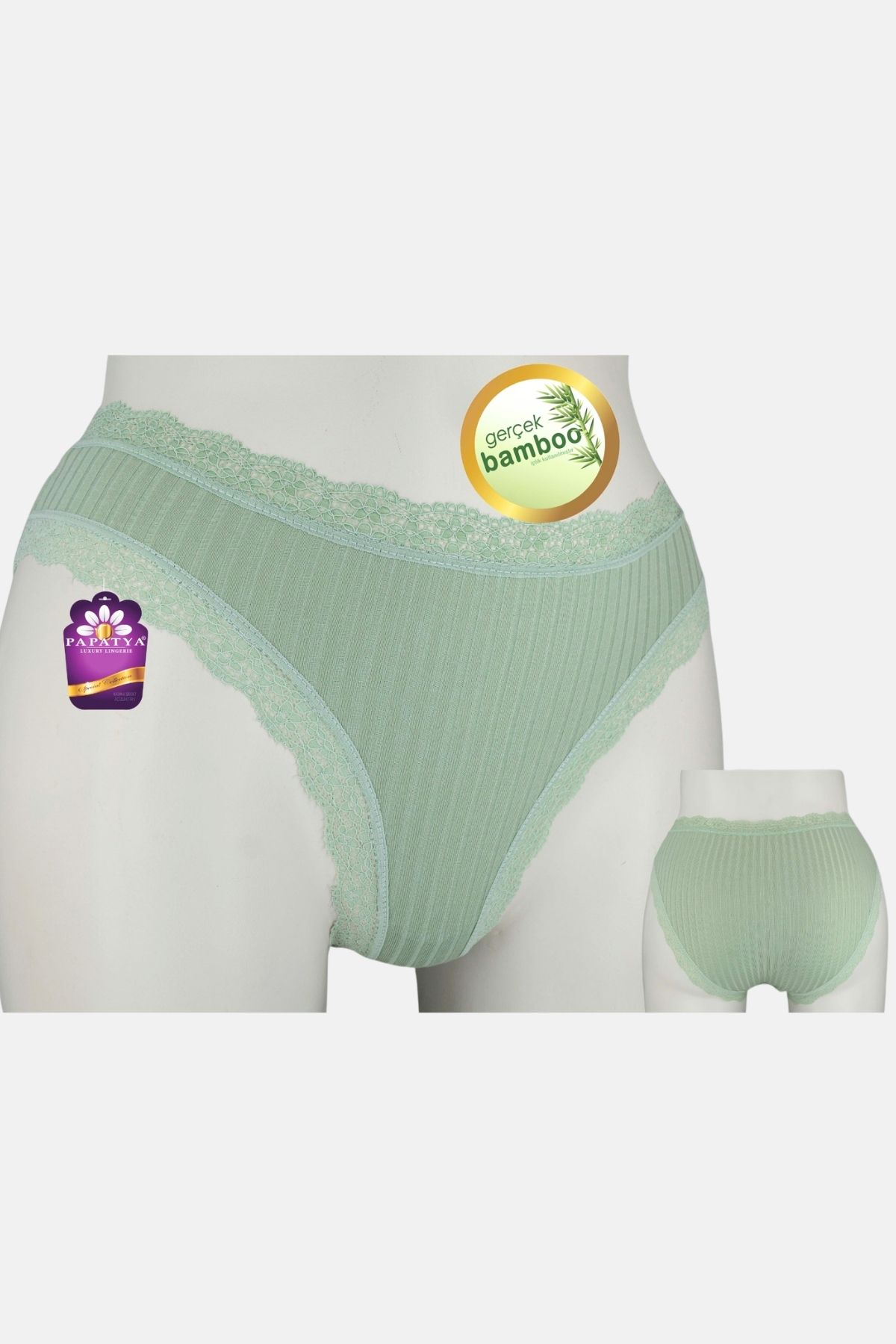 Papatya Kadın Bikini Külot Komple Raporlu Bambu Bel Paça Dantelli - Thumbnail