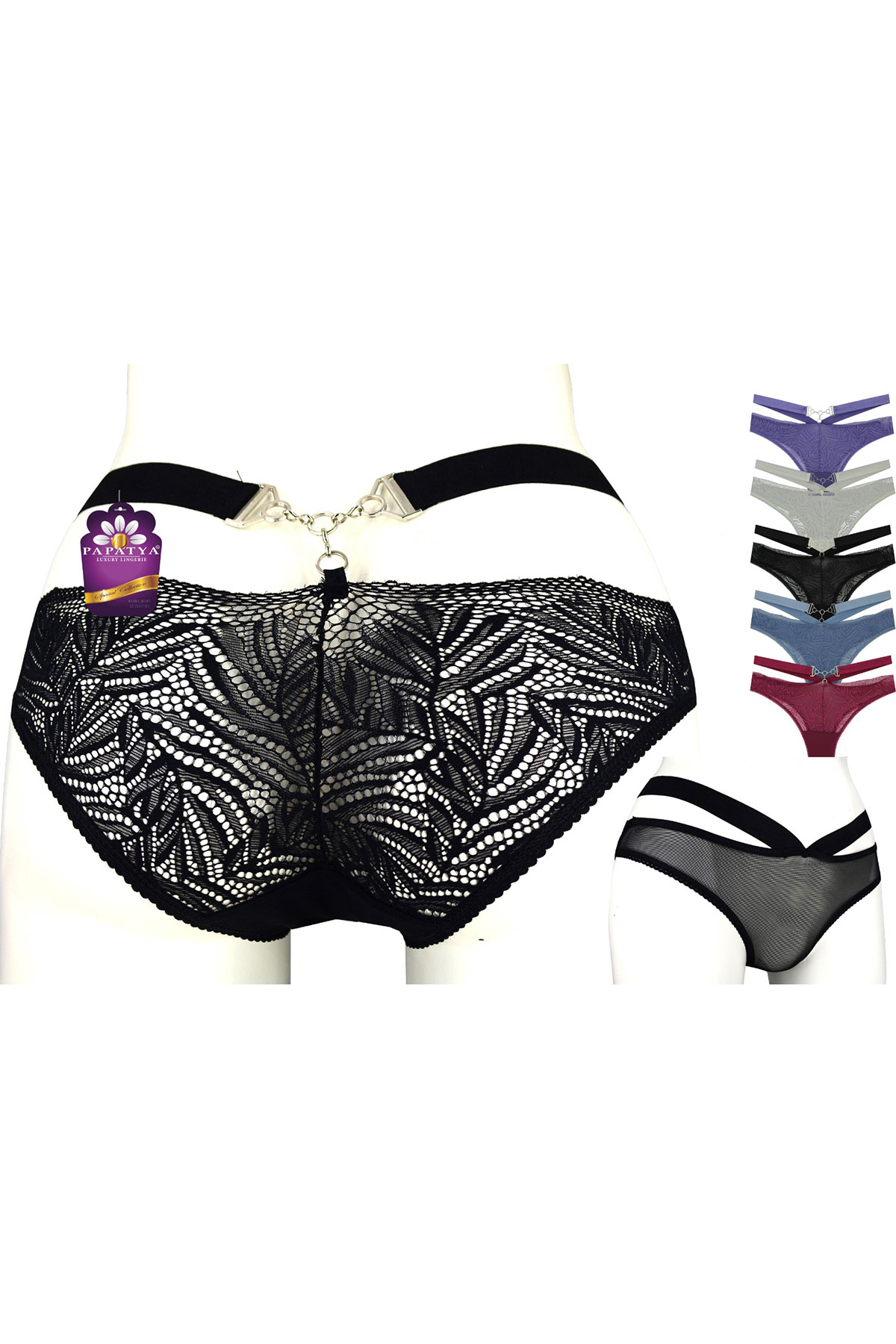 Papatya Kadın Bikini Külot Ön Tül Arka Bant Üst Aksesuarlı - Thumbnail