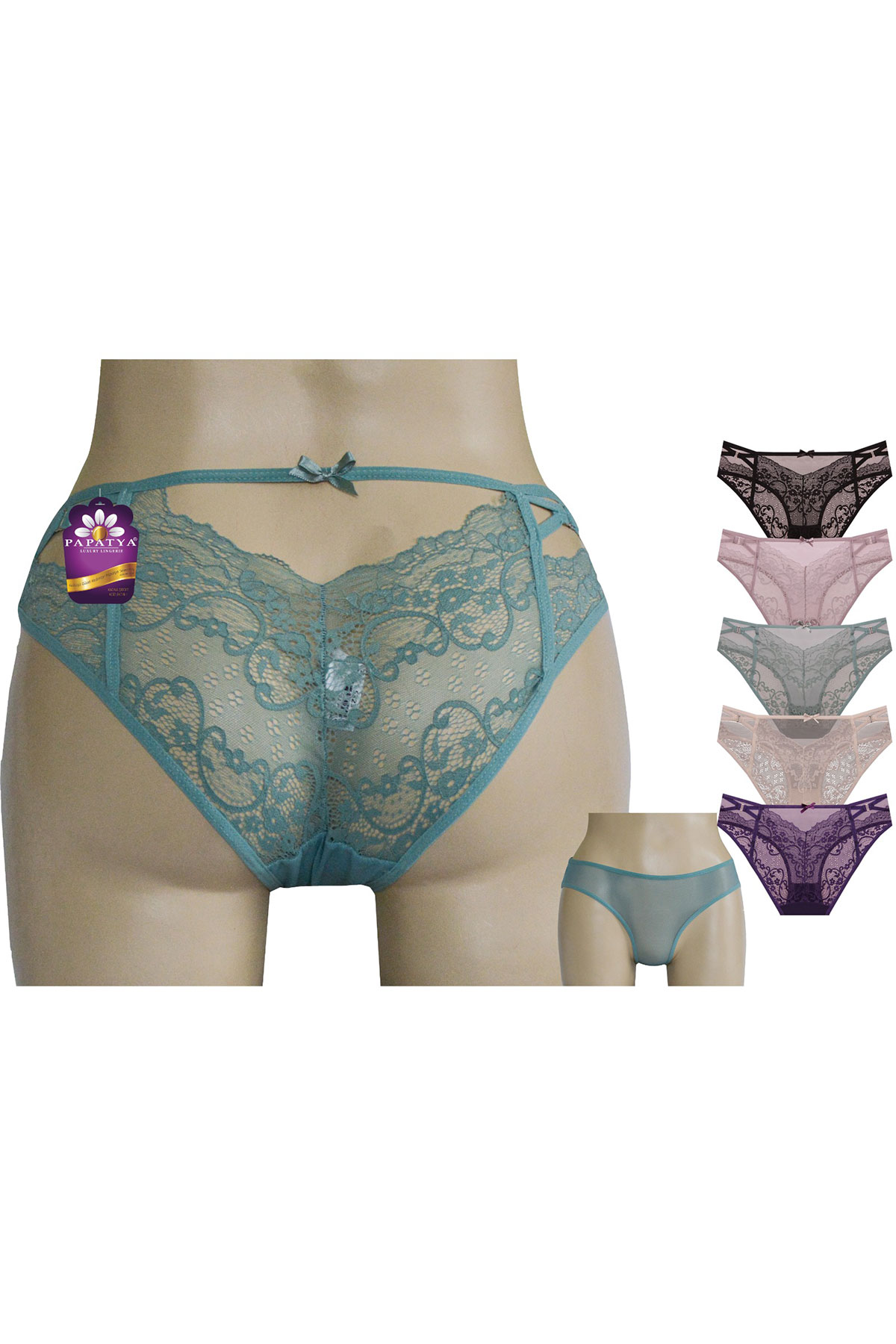 Papatya Kadın Bikini Külot Ön Tül Arka Bant Yanları Çapraz İpli - Thumbnail