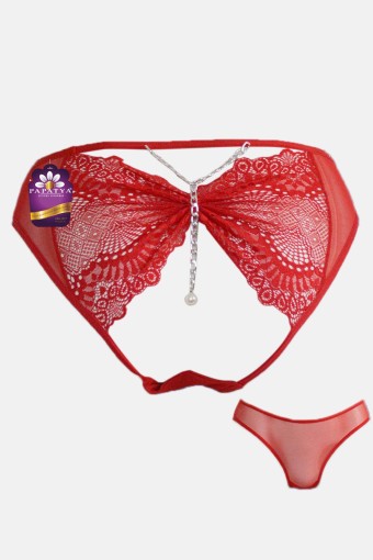 PAPATYA - Papatya Kadın Bikini Külot Önü Tül Yanlar İncili Aks Arkası Fiyonk Dantelli
