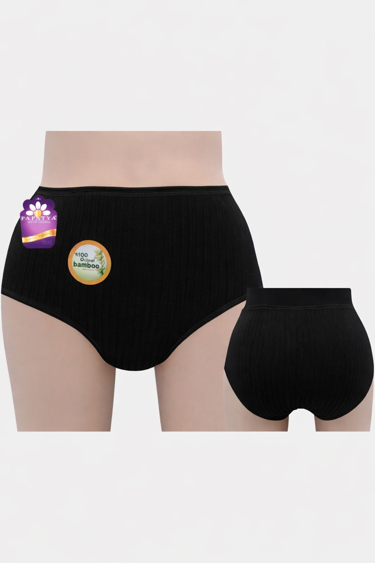 Papatya Kadın Bikini Külot Yüksek Bel Komple Raporlu Bambu - Thumbnail