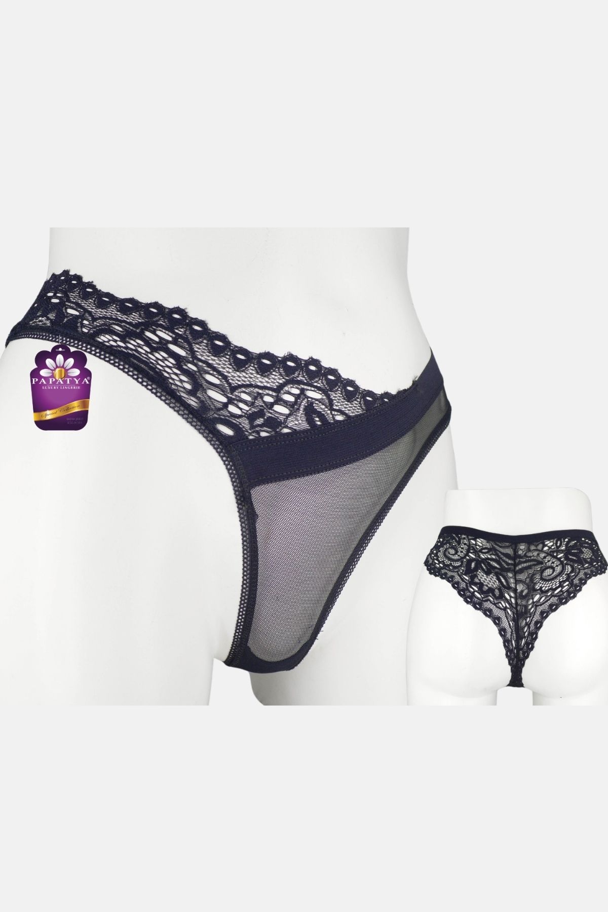 Papatya Kadın Brezilian Külot Komple Ön Tül Asimetrik Arka Alt Bant - Thumbnail