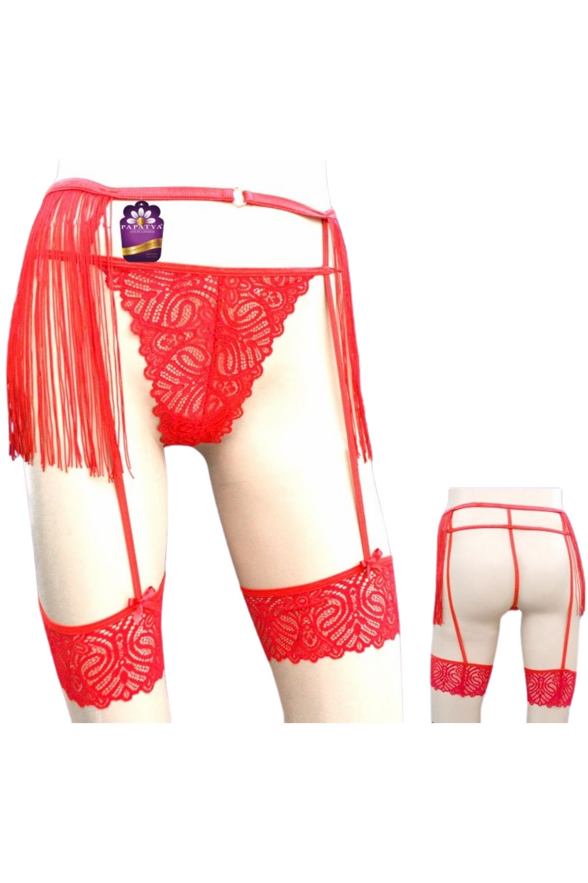 Papatya Kadın Tanga Külot Jartiyer Püsküllü Alt Bant Arka İp - Thumbnail