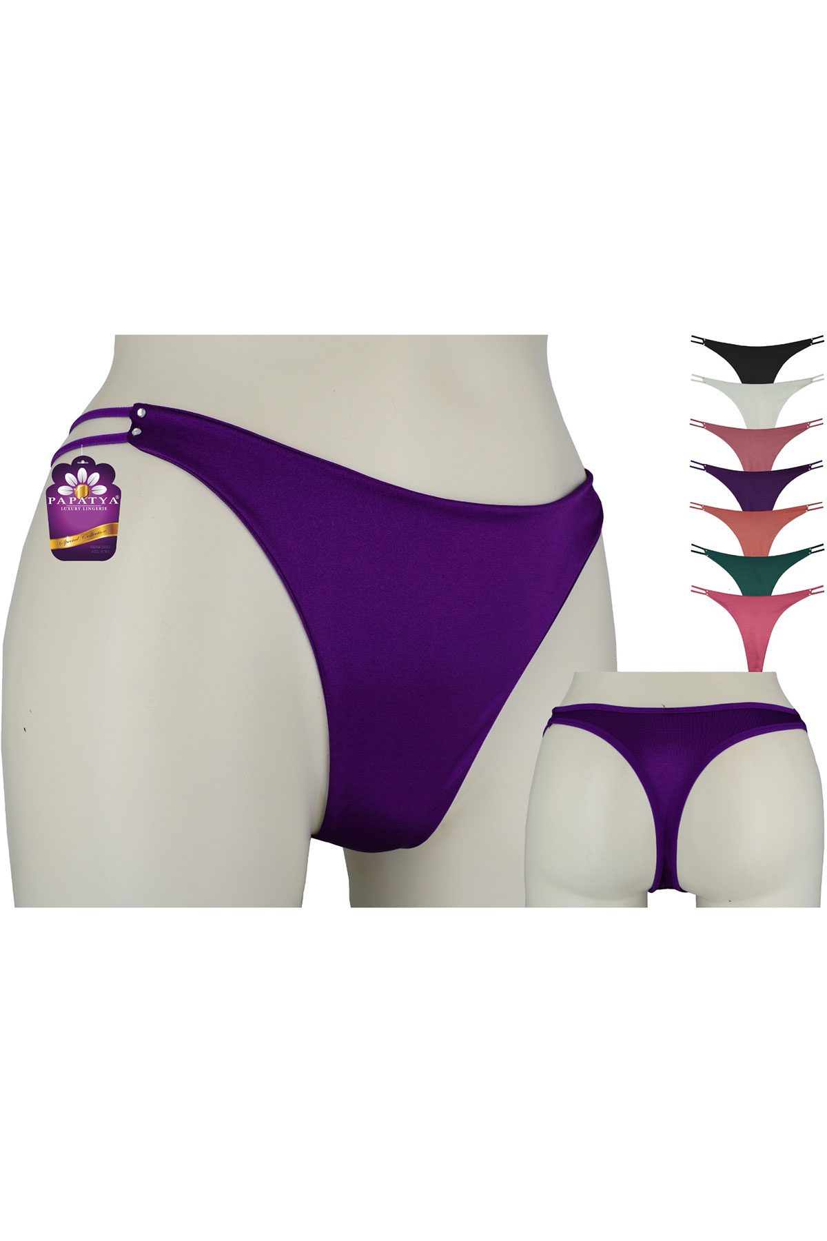 Papatya Kadın Tanga Külot Komple Saten Yan İp - Thumbnail