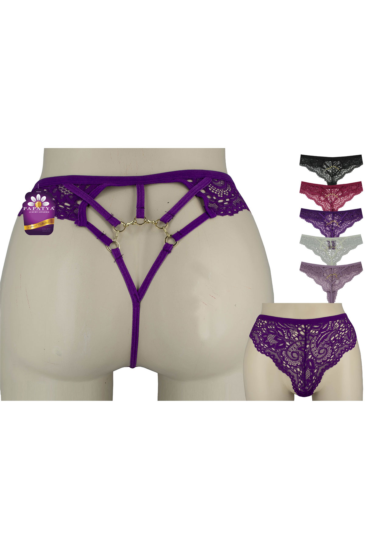 Papatya Kadın Tanga Külot Ön Bant Gold Aksesuarlı - Thumbnail