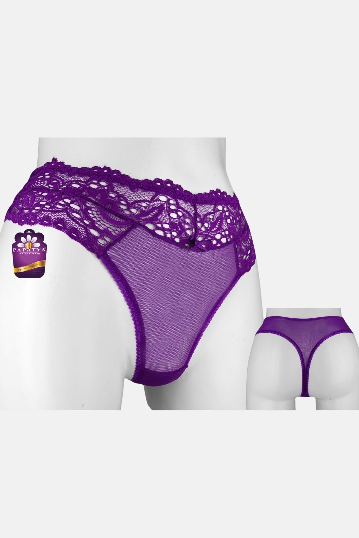 Papatya Kadın Tanga Külot Ön Üst Bant Alt Arka Tül - Thumbnail