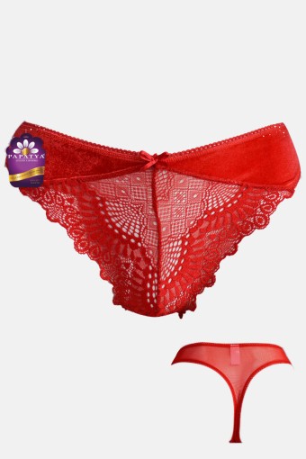 PAPATYA - Papatya Kadın Tanga Külot Ön Yan Kadife Orta Dantelli Arka Tül (1)